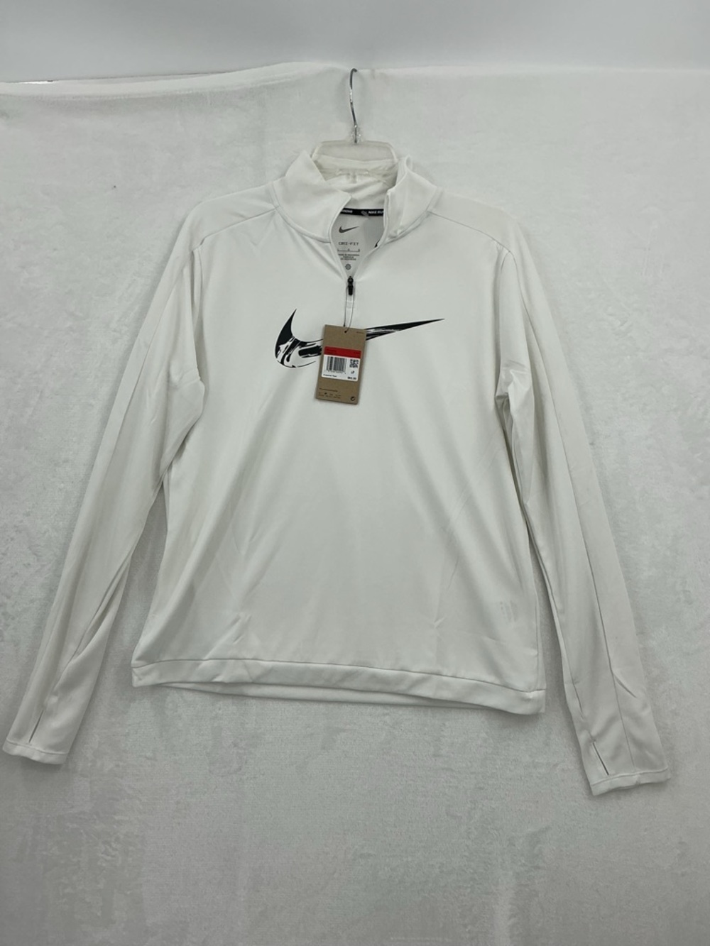 Nike White Women's Long-Sleeve Quarter-Zip Top with Black 818 Swoosh - Picture 2 of 6